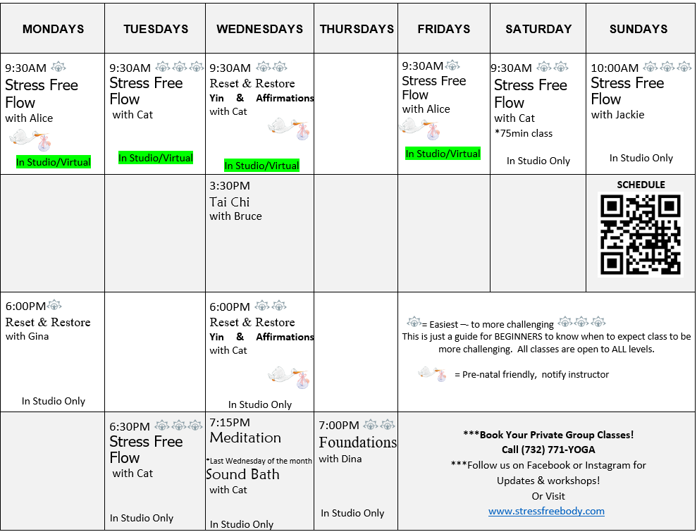 Yoga Class Schedule at Stress Free Body
